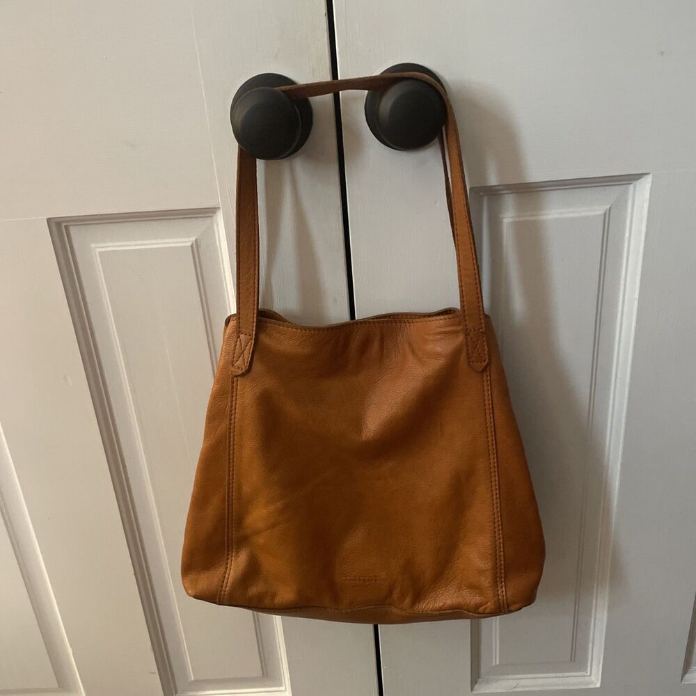 Margot New York Cognac Brown Pebbled Leather Shoulder Bag Tote Purse Slouchy